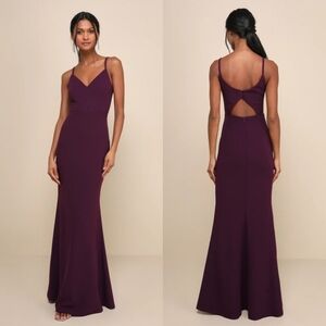 Lulus Moments of Bliss Purple Backless Mermaid Maxi Dress M Wedding Party Prom